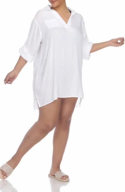 Boho Me Button Down Shirt Dress In White