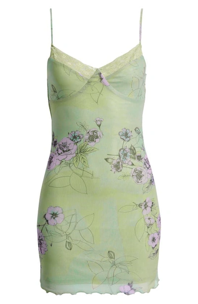 Bp. Lace Cami Mesh Minidress In Green Delicate Line Floral