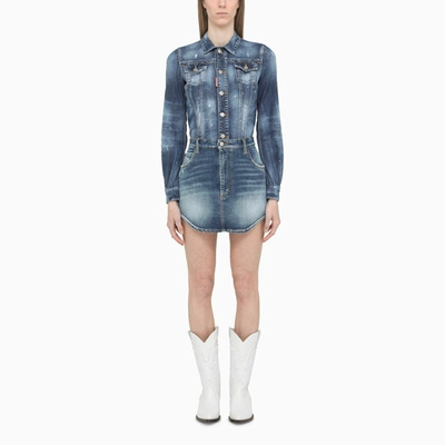 Dsquared2 Blue Denim Mini Dress In Light Blue
