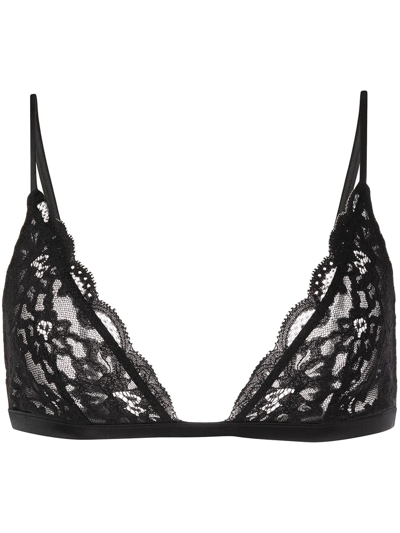 Fleur Du Mal Charlotte Floral-lace Triangle Bra In Black