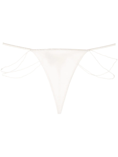 Fleur Du Mal Pearl Luxe V-string In Ivory