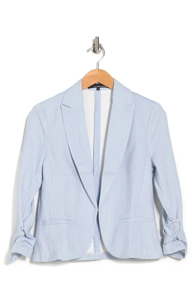 Amanda & Chelsea 3/4 Scrunch Sleeve Mini Stripe Jacket In Blue/ White