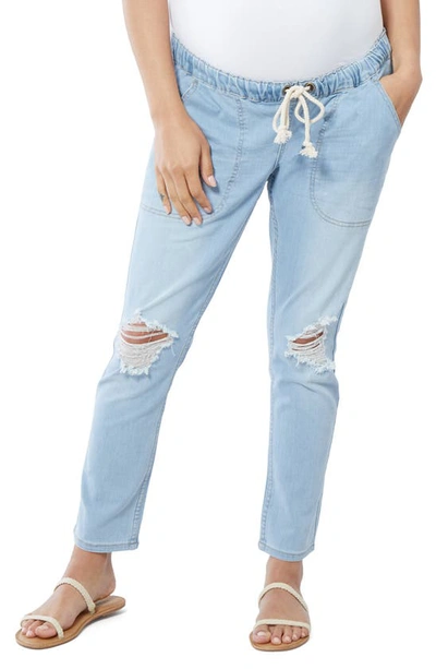 Ingrid And Isabel Drawstring Maternity Boyfriend Jeans In Light Wash