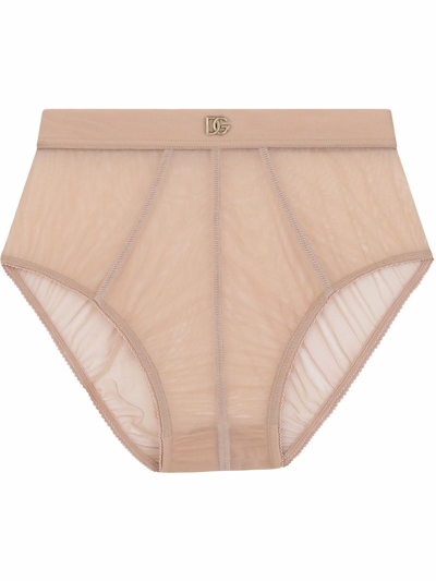 Dolce & Gabbana Dg-logo Tulle High-waisted Briefs In Pink