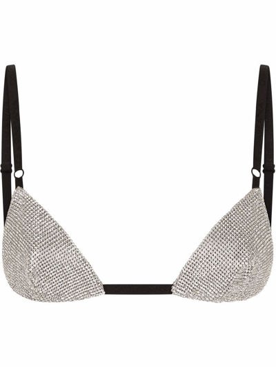 Dolce & Gabbana Crystal-embellished Triangle Bra In Silver