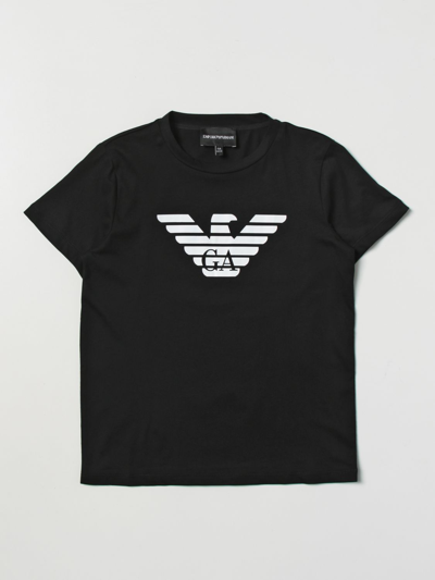 Emporio Armani Kids' Official Store Pima-jersey T-shirt With Logo In Black Logo