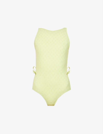 Bottega Veneta Backless Intrecciato-pattern Woven Swimsuit In Green