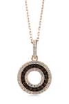 Suzy Levian Rose-tone Sterling Silver Cz 3-row Circle Pendant Necklace In Brown