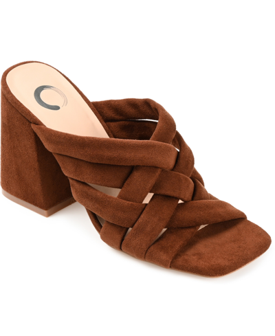 Journee Collection Women's Dorisa Woven Block Heel Sandals In Brown