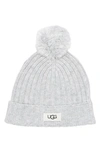 Ugg Kids'  Ribbed Wool Blend Pompom Beanie In Light Grey