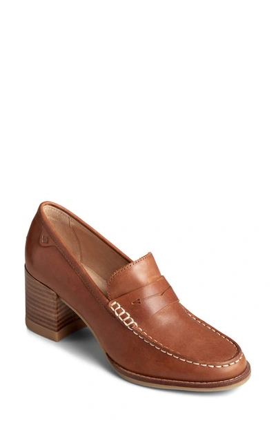 Sperry Seaport Penny Loafer Pump In Tan