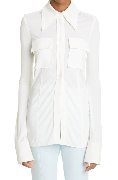 Proenza Schouler Collared Matte Jersey Tunic Shirt In White