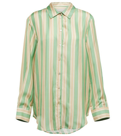 Asceno London Mint Stripe Printed Silk Twill Pyjama Top