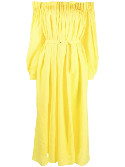 Gabriela Hearst Martha Off-the-shoulder Belted Linen Maxi Dress In Gelb