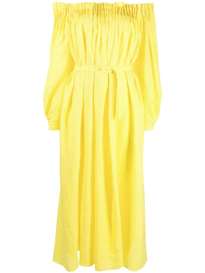 Gabriela Hearst Martha Off-the-shoulder Belted Linen Maxi Dress In Dandelion