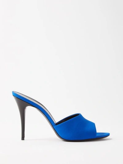 Saint Laurent La 16 95 Crepe De Chine Mules In Blu