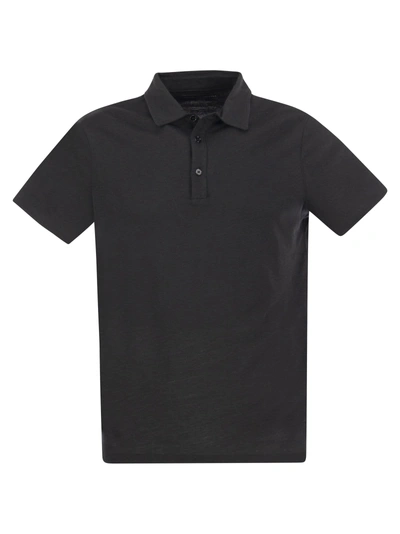 Majestic Stretch Linen Polo Shirt In Noir