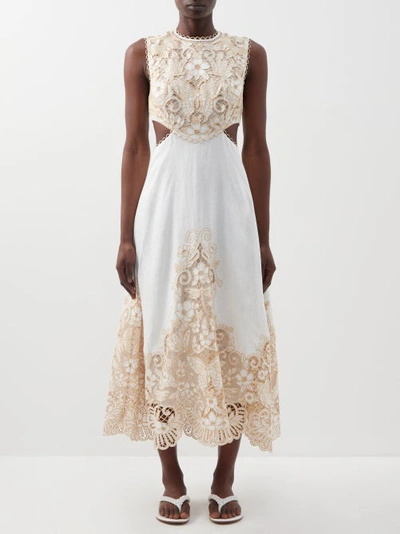 Zimmermann Jeannie Cutout Embroidered Broderie Anglaise Linen Midi Dress In White
