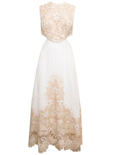 Zimmermann Jeannie Cutout Embroidered Broderie Anglaise Linen Midi Dress In Ivory