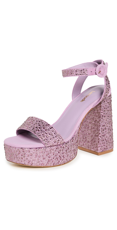 Larroude Dolly Crystal-embellished Platform Ankle-strap Sandals In Lavander