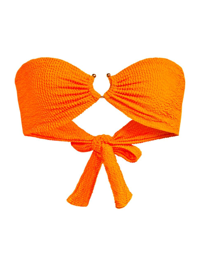 Weworewhat U-ring Textured Bandeau Bikini Top In Orange