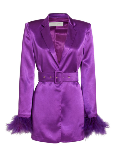 Bronx And Banco Odessa Feathered-cuff Belted Mini Blazer Dress In Purple