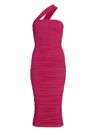 Michael Kors One-shoulder Ruched Stretch-crepe Midi Dress In Black