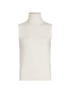 Michael Kors Sleeveless Cashmere Knit Turtleneck Top In Optic White