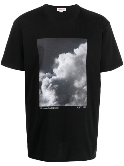 Alexander Mcqueen Men's Sky-print Crew T-shirt In Black