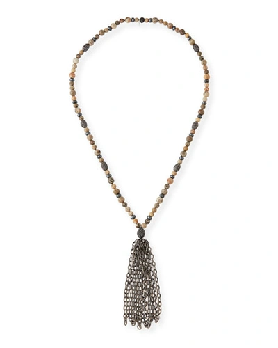 Hipchik St. Barths Chain Tassel Necklace In Beige
