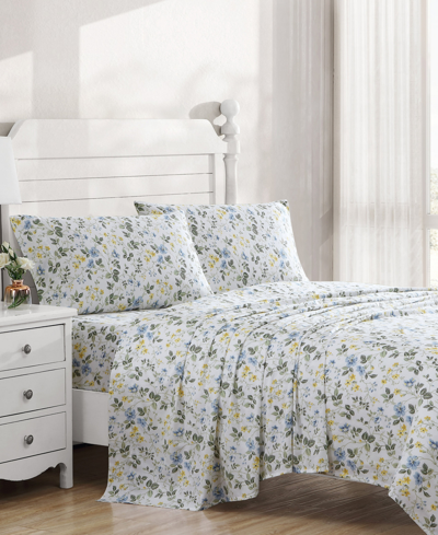 Laura Ashley Meadow Floral Cotton Sateen 4-pc. Sheet Set, Queen In Sunblue