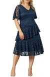 Kiyonna Plus Size Lace Affair Cocktail Dress In Navy Blue