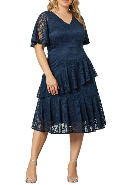 Kiyonna Plus Size Lace Affair Cocktail Dress In Navy