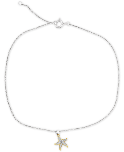 Macy's Diamond Accent Starfish Ankle Bracelet In Sterling Silver & 14k Gold-plate In Sterling Silver  Gold-plate