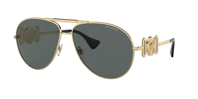 Versace Gray Aviator Unisex Sunglasses Ve2249 100281 65 In Polar Grey