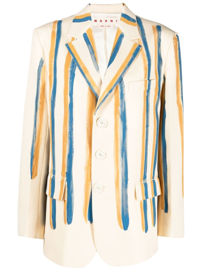 Marni Striped Single-breasted Blazer In White