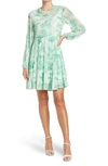 Love By Design Catherine Long Sleeve Mesh Babydoll Dress In Sage Tie Dye