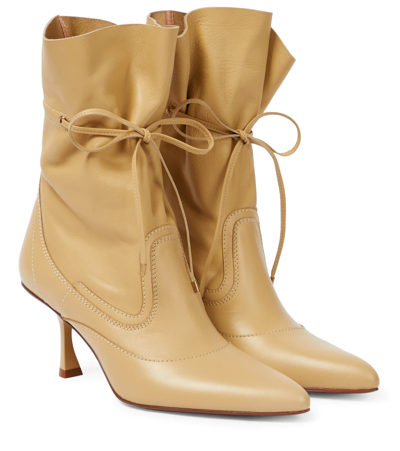 Zimmermann Soft Gathered Leather Ankle Boots In Beige