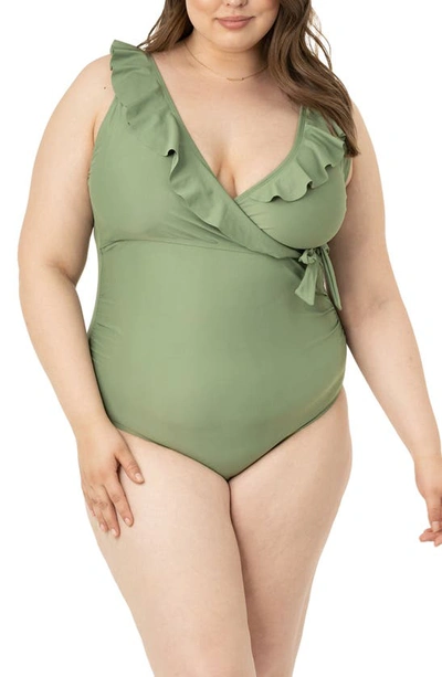 Kindred Bravely Busty Maternity/nursing One-piece Swimsuit In Aloe