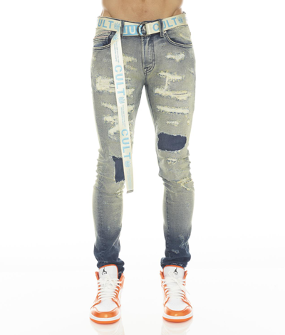 Cult Of Individuality Punk Rip & Repair Super Skinny Stretch Jeans With Web Belt In Ino