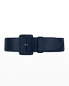 Vaincourt Paris La Merveilleuse Large Pebbled Leather Belt With Covered Buckle In Navy