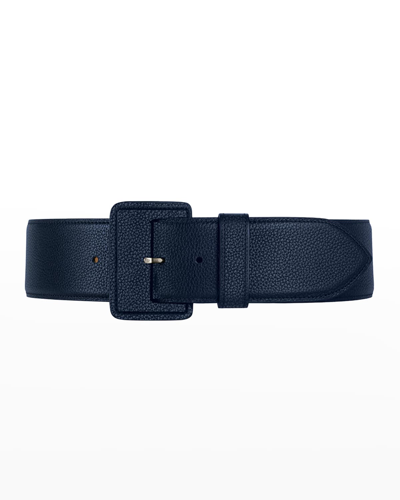 Vaincourt Paris La Merveilleuse Large Pebbled Leather Belt With Covered Buckle In Marine