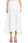 Frame Eyelet Tiered High-low Maxi Skirt In Blanc