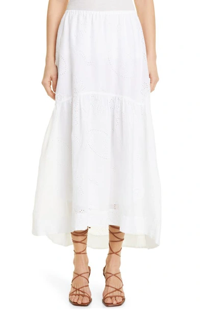 Frame Eyelet Tiered High-low Maxi Skirt In Blanc