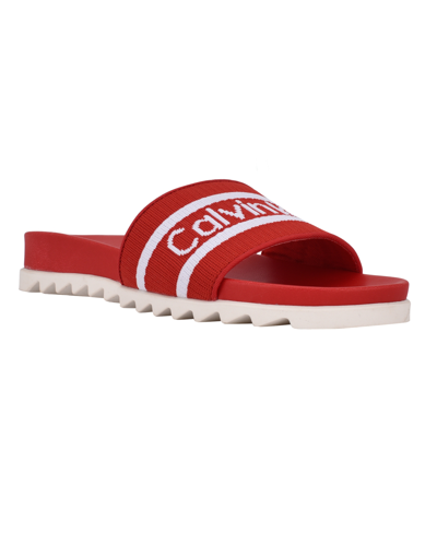 Calvin Klein Women's Canina Logo Pool Slide Sandals Women's Shoes In Dark  Red 600 | ModeSens
