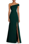 After Six Asymmetrical Off-the-shoulder Cuff Trumpet Gown With Front Slit In Evergreen
