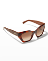 Ferragamo Gancio Acetate Cat-eye Sunglasses In Classic Tortoise