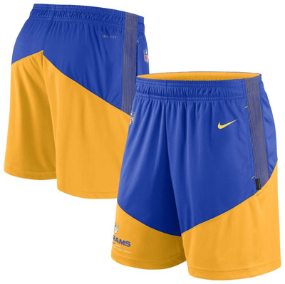 Nike Men's Dri-fit Primary Lockup (nfl Los Angeles Rams) Shorts In Royal,gold