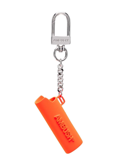 Ambush Logo-embossed Lighter Case Keyring In Orange