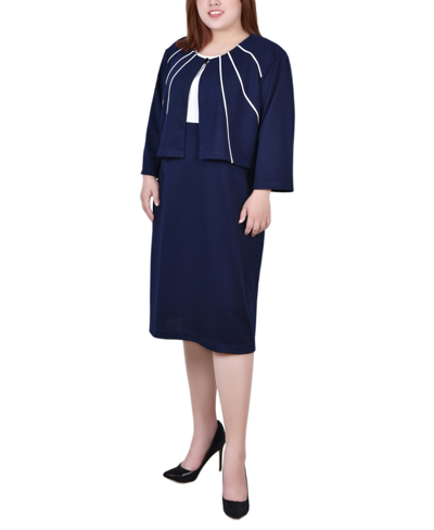 Ny Collection Plus Size Two Piece Jacket And Dress Set In Navy